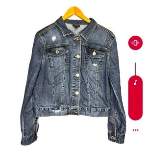 a.n.a. Distressed Denim Jacket Front Flap Pocket Medium Wash Size XL--#58